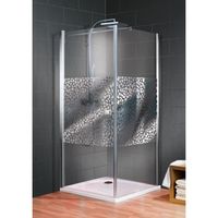 Porte de douche pivotante + paroi de retour fixe 80 x 80 x 193 cm,décor galets chromés, verre sablé au milieu,anticalcaire,Schulte