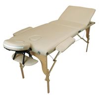 Table de massage pliante 3 zones en bois avec panneau Reiki + Accessoires et housse de transport - Beige - Vivezen