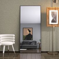 ECHOLYMTT Grand Miroir Sur Pied 140x40 Cm Noir En Verre Trempé, Format Rectangulaire Pour Corps Entier, Mural Ou Sur Support
