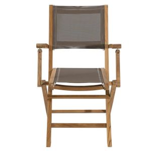 FAUTEUIL JARDIN  Lot 2 fauteuils pliants en teck et textilène - JARDITECK - Couleur taupe - Meuble de jardin
