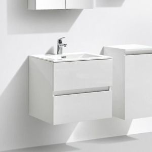 MEUBLE VASQUE - PLAN Meuble salle de bain suspendu design SIENA - Blanc laqué - Largeur 60 cm - 2 tiroirs