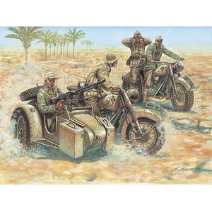 FIGURINE - PERSONNAGE Figurines de motards allemands de la 2ème Guerre Mondiale - ITALERI - 16 soldats, 2 motocyclettes et 2 side-cars