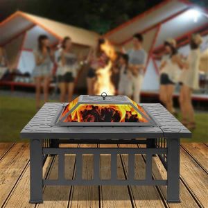 brasier de cheminée barbecue Brasero de camp au charbon de bois avec poignée en bois 