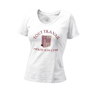 T-SHIRT T-shirt Femme Col V Tout Travail Mérite Son Cubi A