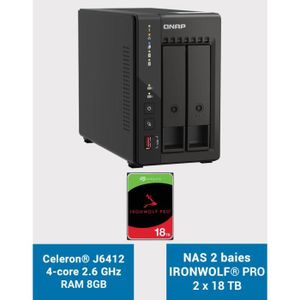 SERVEUR STOCKAGE - NAS  QNAP TS-253E 8GB Serveur NAS 2 baies IRONWOLF PRO 36To (2x18To)
