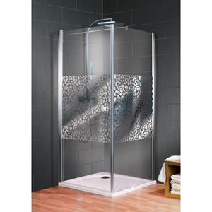 Paroi de douche sans seuil 80 cm, porte pivotante verre avec bande givrée  SELYNA - Douche - Elmer - Ayor