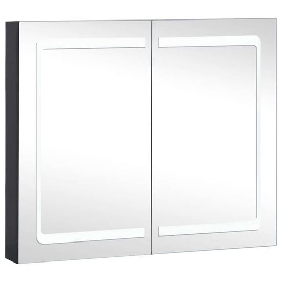 Armoire Miroir Salle De Bain LED RGB - 80x12x45 Cm, 2 étagères, Noir, à Monter, Alimentation USB (adaptateur Non Fourni) - 8