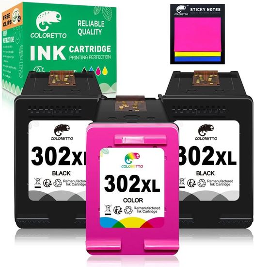 Cartouches Encre Remanufacturées HP 302XL - Noir Et Couleur - Compatible Deskjet 3630, Envy 4520, OfficeJet 3830, Etc.