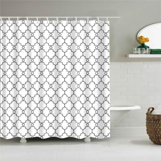 12-90 * 180 cm -Rideau de douche géométrique à rayures noires et blanches, rideau de salle de bain en Polyester étanche avec crochet