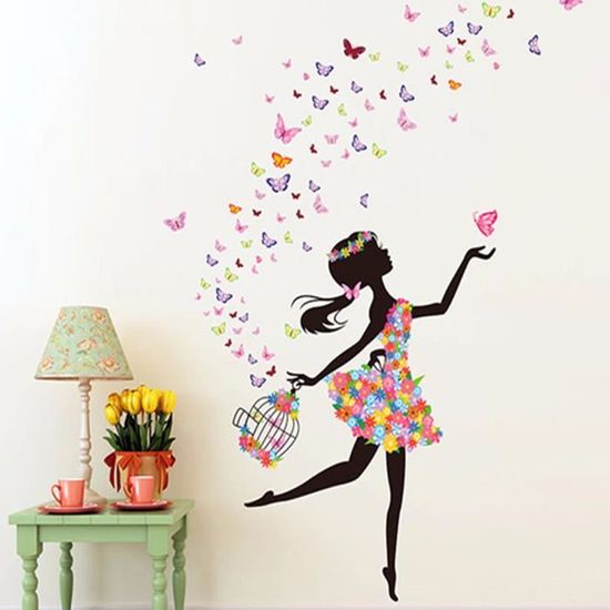 1Pcs Stickers Autocollant Fleur Fille Mural Art Décor Maison Chambre  Amovible - Cdiscount Maison