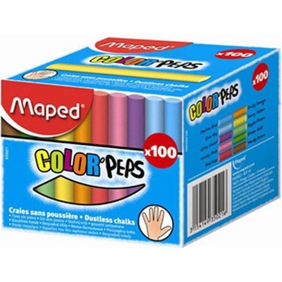Maped 100 x craie pour tableau COLOR'PEPS ronde couleurs assorties