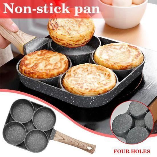 Poêle 4 Emplacements Anti-adhésive – Pancakes, Œufs, Omelettes, Hamburgers – Pierre Maifan Induction/Gaz
