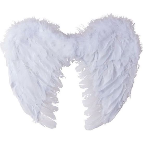 Ailes d'ange blanches à plumes - PTIT CLOWN - Adulte Femme - 40 x 30 cm - Déguisement religieux
