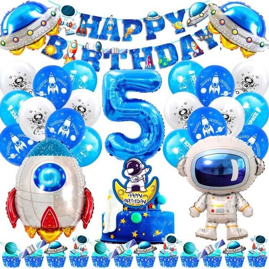 SWOKKTS Décoration Anniversaire Astronaute Espace 4 Ans, Fond