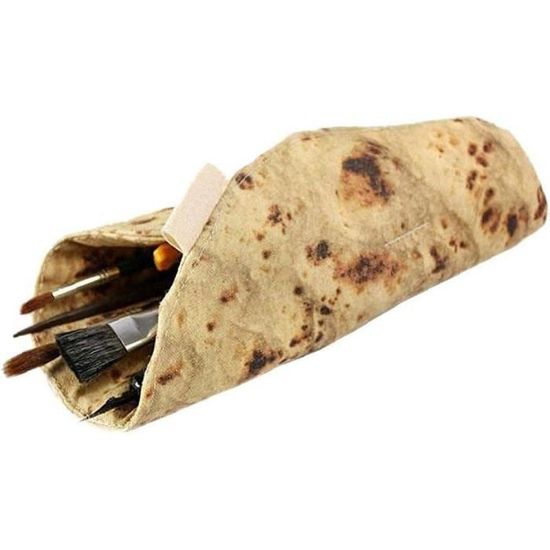 Burrito-Federmäppchen – 22x22 Cm, Lustiges Tortilla-Design, Gelb, Aus Leder