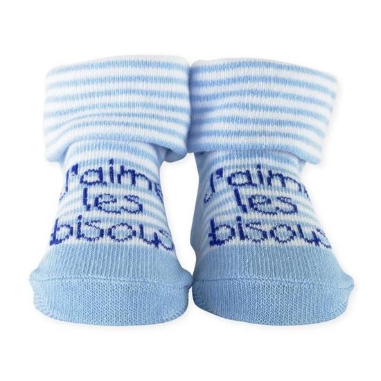 Chaussettes bébé Garçon TROIS KILOS SEPT - 0-6 mois Rayé Bleu et Blanc  J'aime les bisous - Cdiscount Prêt-à-Porter