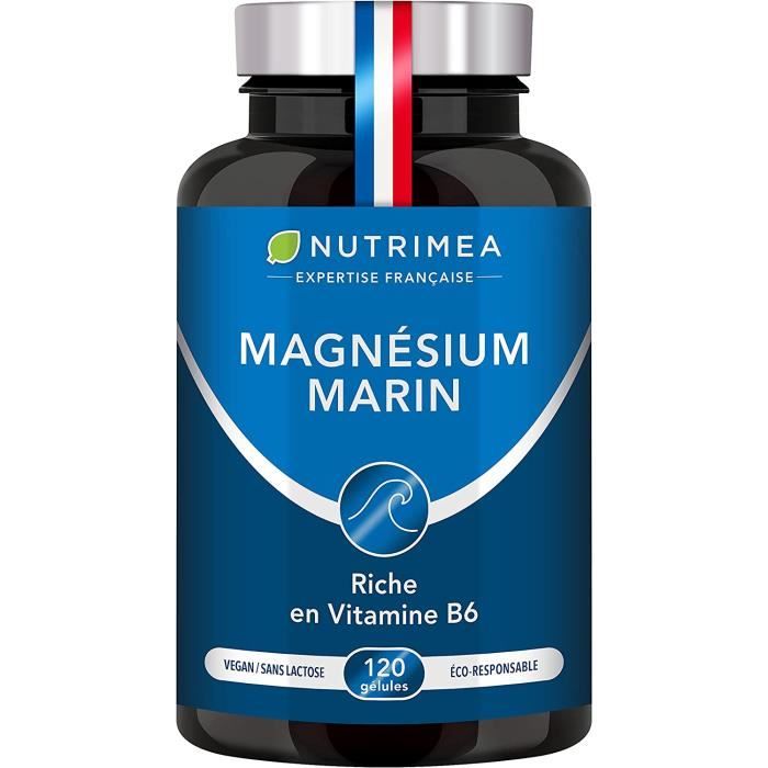Magnésium Marin et Vitamine B6 Combat Efficacement la Fatigue 150 mg/jour 120 Gélules d