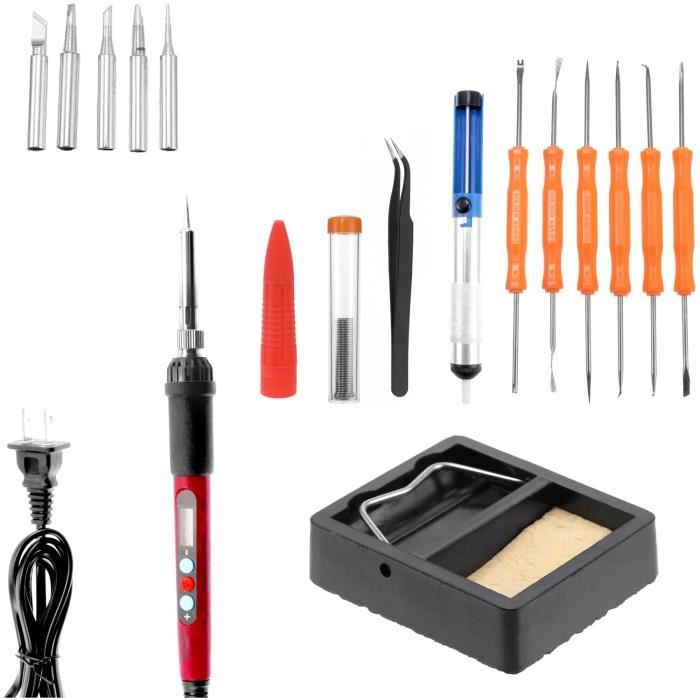 Kit Fer à Souder 60W Réglable - Avec 5 Becs, Pompe à Dessouder Et Support | 110V