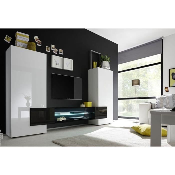 LAURIANE LAQUE BLANC ET NOIR ENSEMBLE MEUBLE TV HAUTE TENDANCE