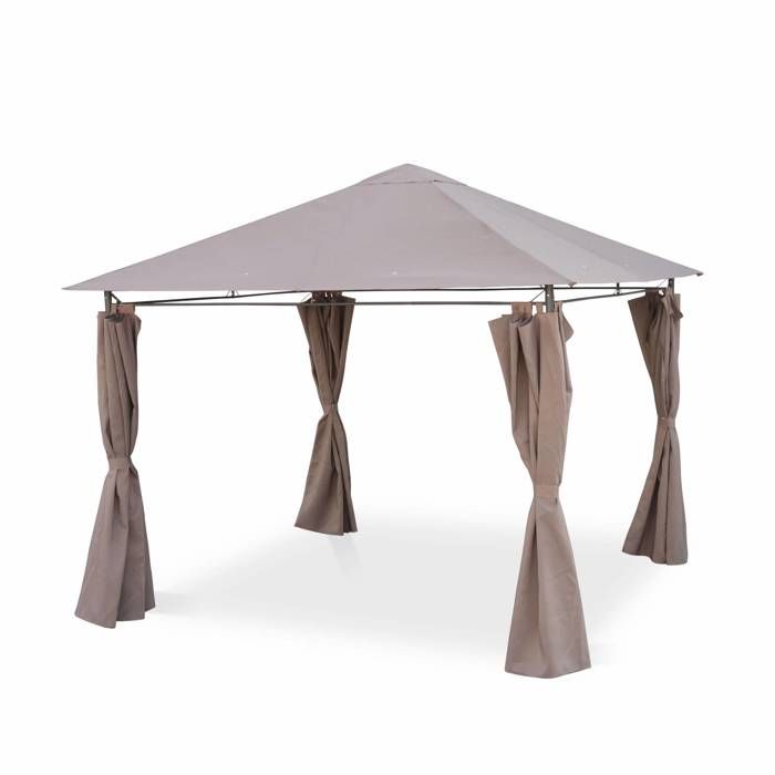 Tonnelle 3 x 3 m - Elusa - Toile taupe - Pergola avec rideaux, tente de jardin, barnum, chapiteau, réception
