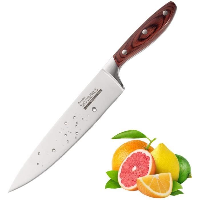 Couteau de Chef, Couteau de Cuisine 20cm Professionnel Couteau Chef Multifonction Couteau de Cuisine Acier