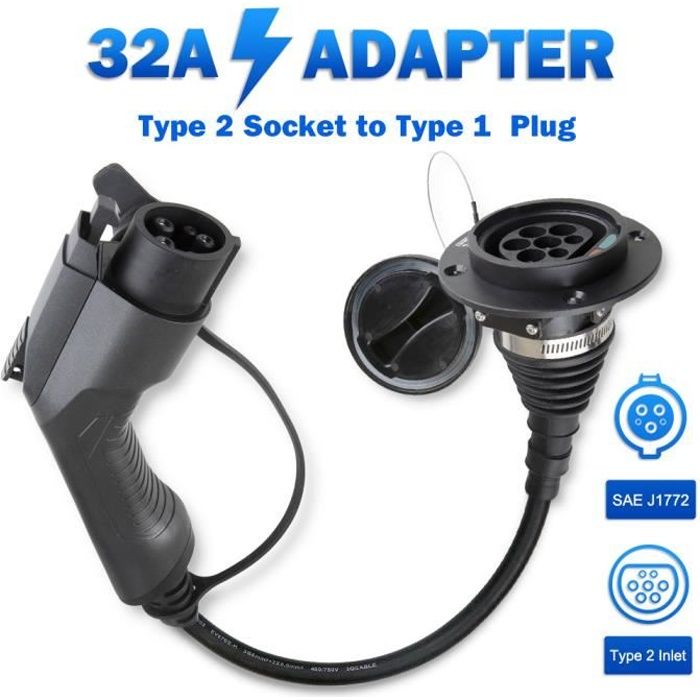 Morec EV Adaptateur de Chargeur Câble de Charge Type2 Entrée à Type1 Prise Flexible 32A 1Phase pour Audi BMW