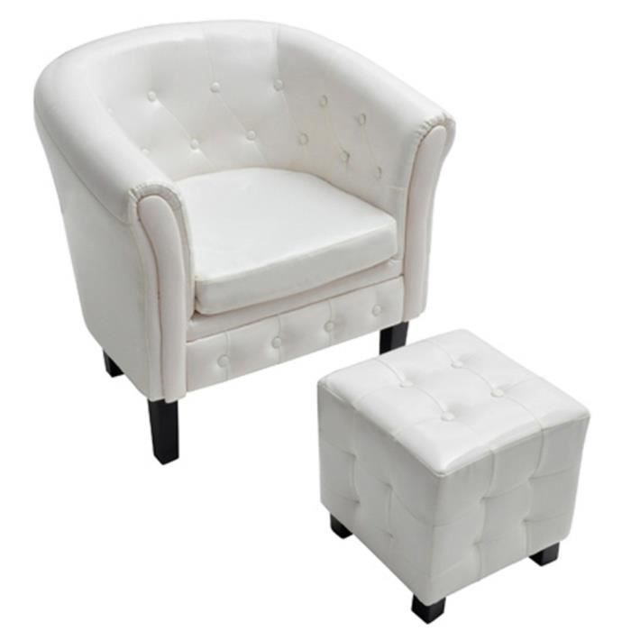 Magnifique Fauteuil Chesterfield blanc avec repose pieds