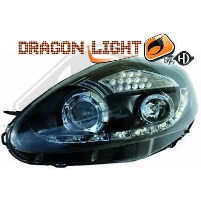 3456585 , Paire de Feux Phares Daylight LED noir pour FIAT Grande Punto 199 de 2005 a 2009
