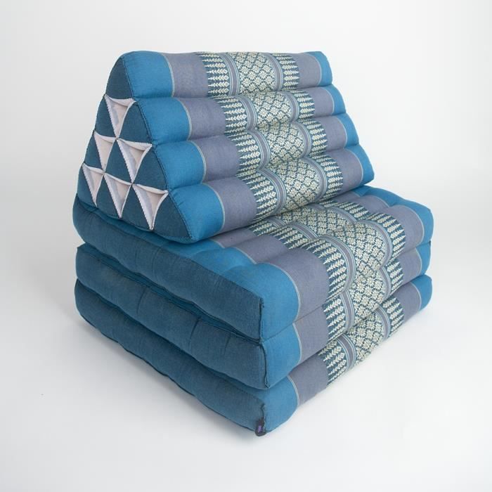 Matelas Thaï avec coussin triangulaire, 170x53x30 cm, Kapok, Bleu Gris