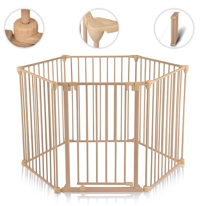 Baby Vivo Barrière Parc en Métal Grille pour Cheminée 5+1 Pare-feu Securité Escaliers en Creme (5 Barreaux avec une Porte) - PREMIUM