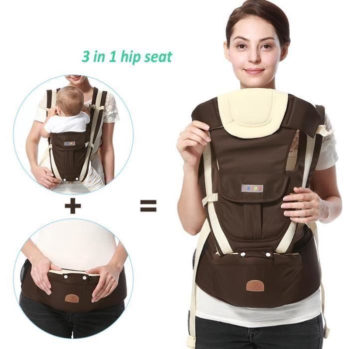 0-36 Mois Porte-Bébé Ergonomique Sangle Multifonction Amovible Front Vers Kangourou Sac à Dos Enfants Transportant,Marron