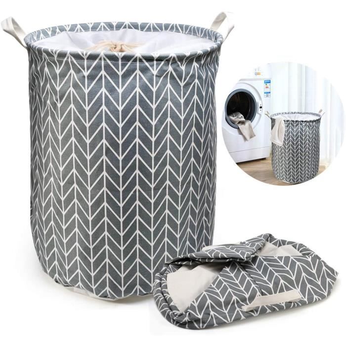 Grande Panière à Linge, Panier à linge Pliable, Cordon Paniers à Linge, Pliage Grande Capacité Corbeilles à Linge (Gris)