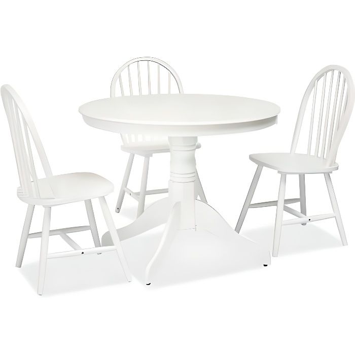 WINDCOR - Table élégante style vintage salon salle à manger - Dimensions : 100x100x75 cm - Plateau rond en MDF - Base en bois -