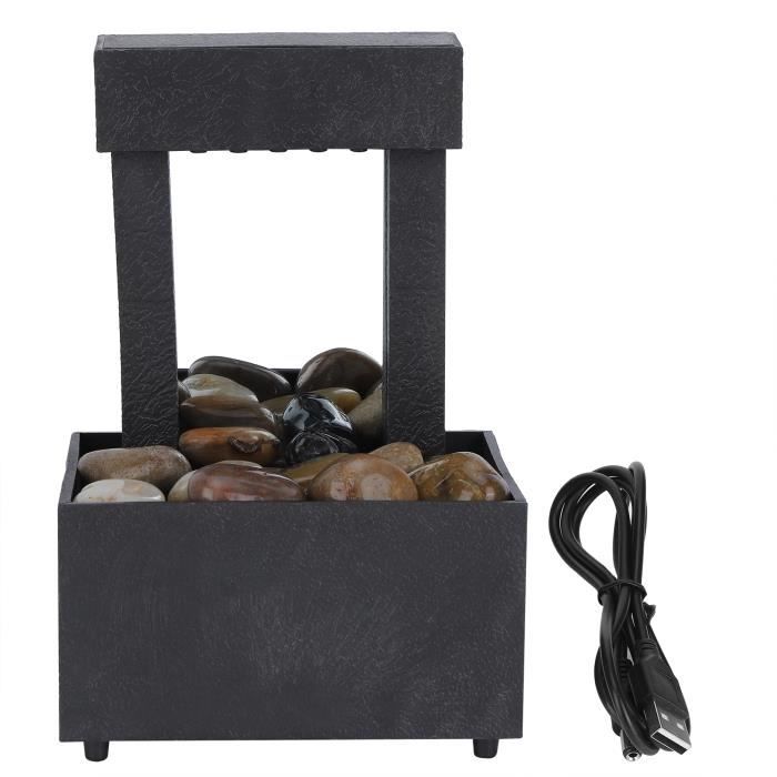 Fontaine de table, petite fontaine d'eau de bureau zen éclairée par LED avec des roches de rivière, cascade intérieure de