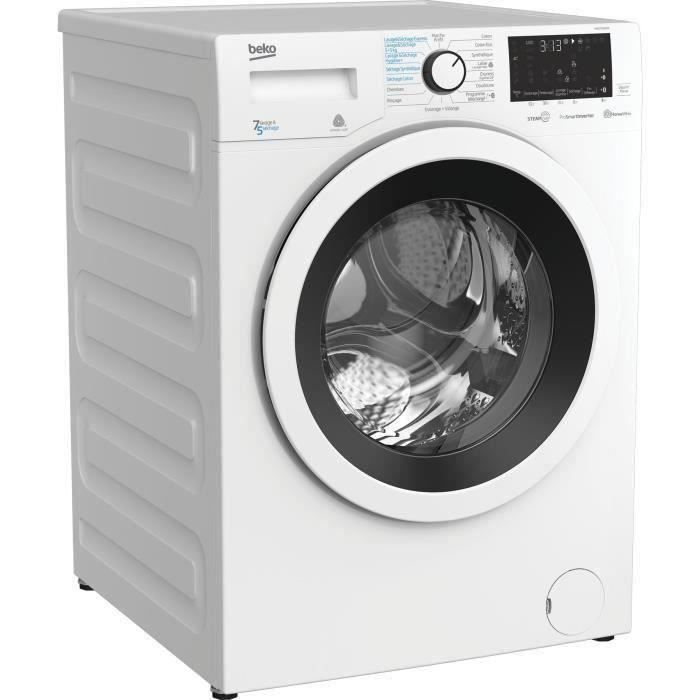 Lave-linge séchant BEKO HWD7527WW - Lavage 7 kg / séchage 5 kg - Tambour Aquawave - 1200 tours/min - Blanc