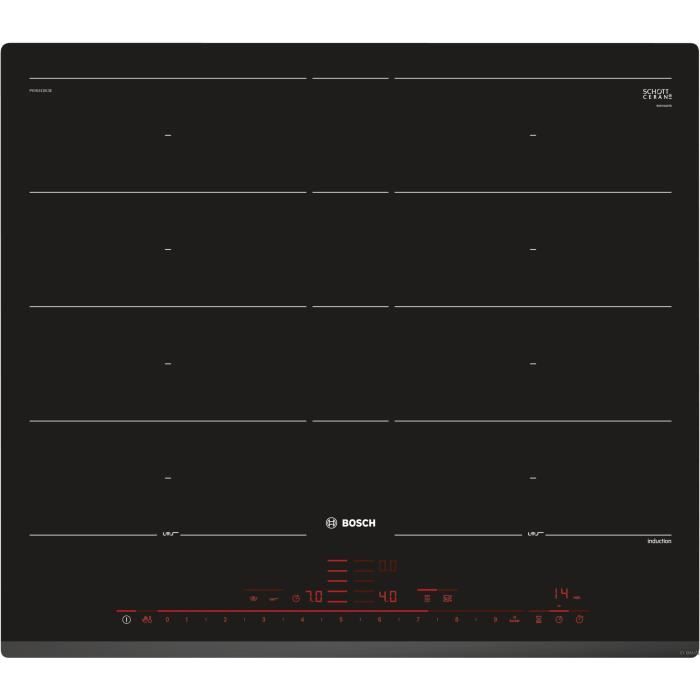 BOSCH PXY631DE3E Plaque de cuisson induction - 4 zones - 7400 W - L 59,2 x P 52,2 cm - Revêtement verre - noir