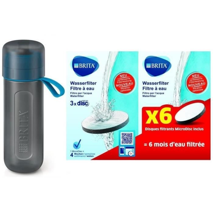 BRITA 1020328 Gourde filtrante active 0,6L Bleu + Pack de 7 Microdiscs filtrants