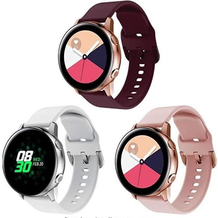 3 Pièces Bracelet de Montre Galaxy Watch Active/Active2 40mm 44mm/Galaxy Watch 4/4 Classic/Watch 3 41mm 20mm Bande Silicone