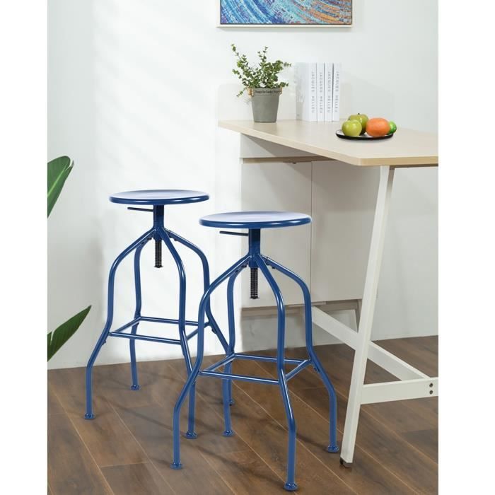 Lot de 2 tabourets métal bleu pied en acier en poudre