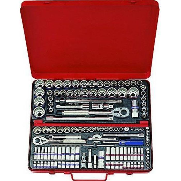 KING TONY 9033CR Coffret de Douilles Métriques et Pouces avec Accessoires, Set de 135, 0.25/0.375/0.5``