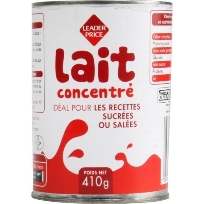 Lait concentré non sucré 410g Leader Price