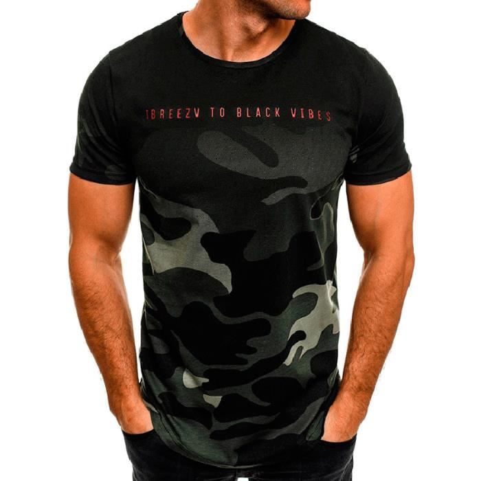 T-shirt homme camouflage à manches courtes 2019 nouveau T-shirts en soie sud-coréenne Tee-shirts hommes d'été à col rond sous-pull