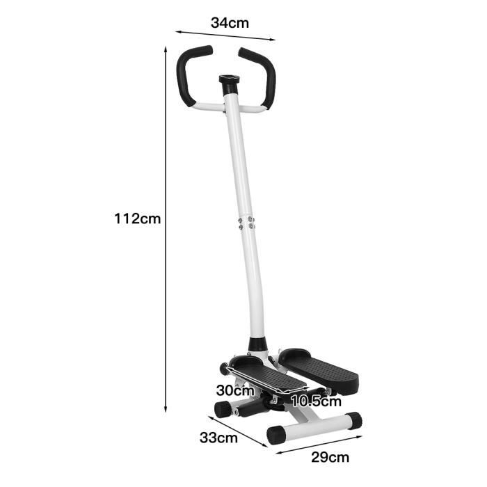HSTURYZ,STEPPER - CLIMBER,Stepper avec Guidon, extenseurs, Compteur électronique et Tapis antidérapant Noir et blanc