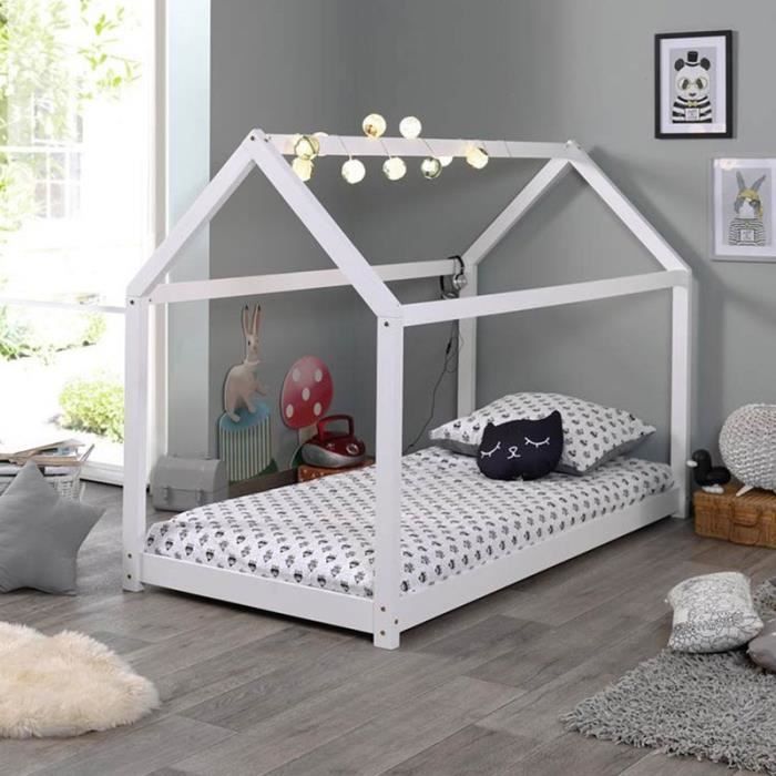 Lit Enfant Design -cabane- 90x200cm Blanc - Paris Prix
