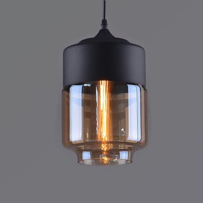 Lustre Vintage Rétro Plafonnier Verre Industrielle Eclairage Pendant Antique Edison E27 Culot Noir