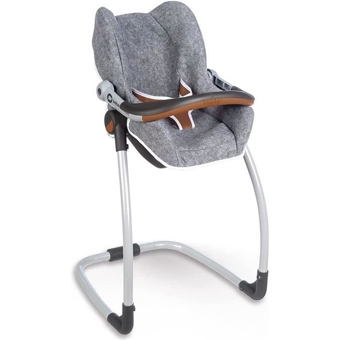 Smoby - Bébé Confort - Siège Gris + Chaise Haute 3 en 1 - Pour Poupons et Poupées - Fonction Balancelle