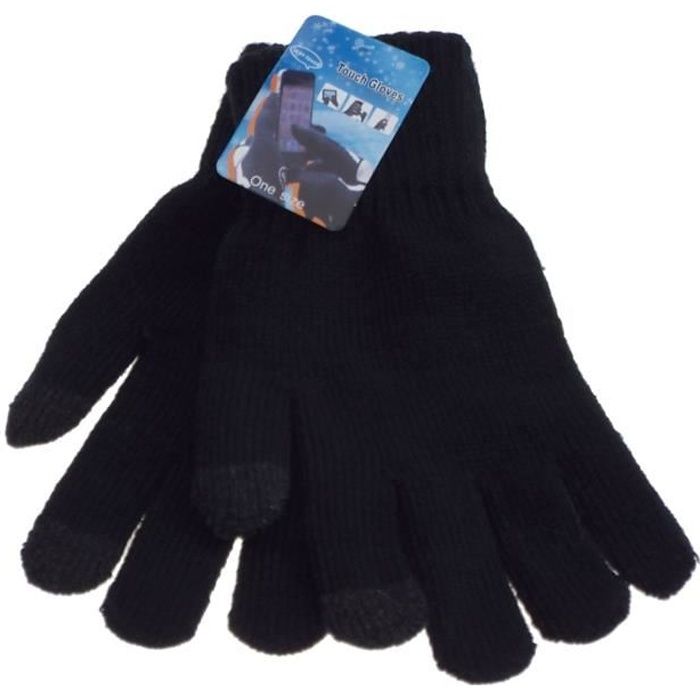 1 paire de gant homme tactile- taille unique - uni noir - 95% acrylique - 5% élasthane