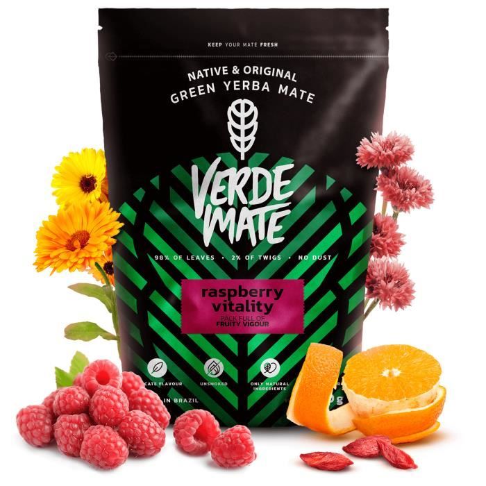 Yerba Maté Framboises Verde Mate Green Raspberry Vitality Non Fumé 500g