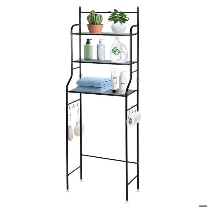 Étagère de salle de bains 3 étagères - ERROLVES - Noir - Meuble WC de Rangement - 62*34*177 CM