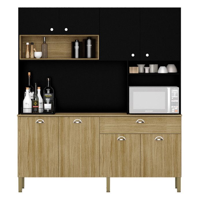 Buffet de Cuisine - CORE - Imitation Chêne et Noir - 8 Portes - 1 Tiroir - 10 Niches Buffet de Cuisine - CORE - Imitation Chêne et Noir - 8 Portes - 1 Tiroir - 10 Niches
